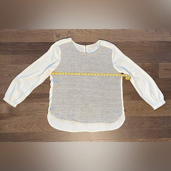 LOFT Cream/Gray Tweed Front Mixed Media Long Sleeve Back Zip Blouse Size XL - Picture 7 of 12